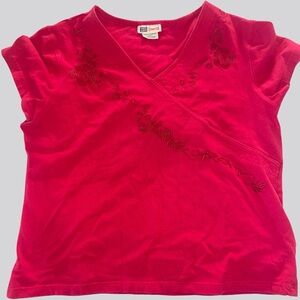 Red Embroidered Women's Top